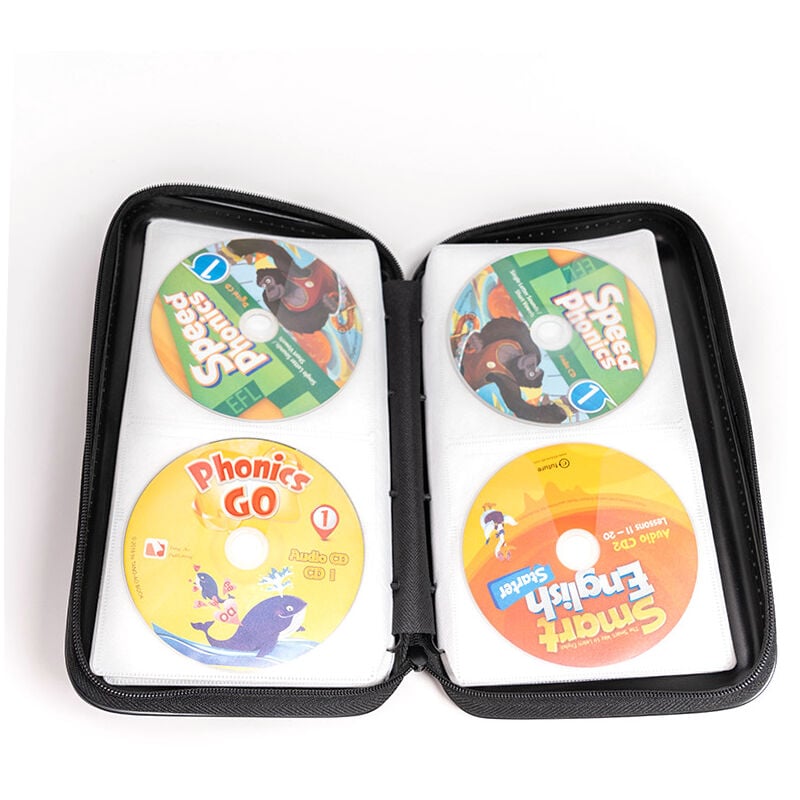 1 Pièce Noir cd Case, 80-Pack Capacité en Plastique Dur cd dvd Disc Storage Case Holder Portable Zipper Organizer Storage Wallet pour Car Family