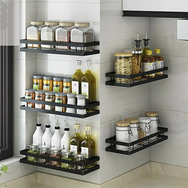 Yidomde - 1 pièce étagère à épices Porte Adhésif Acier Inoxydable Mural Convient pour Cuisine Salle de Bain Balcon, (Noir mat, 20cm)