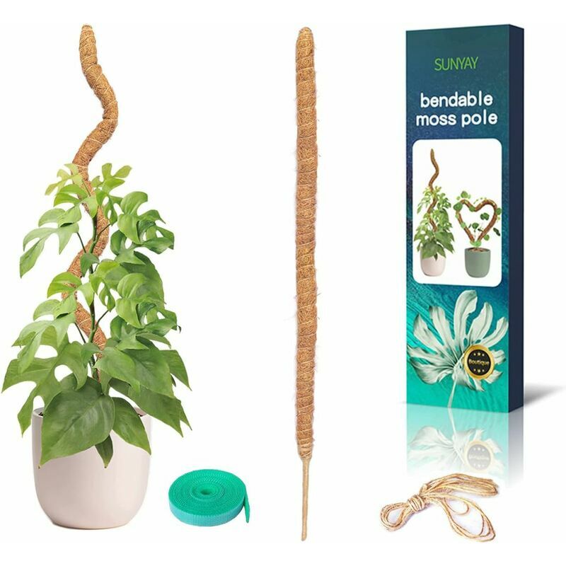 1 Pièces 110 cm(44 Pouces) Tuteur Coco Pliable Bâton de Mousse de Coco avec pour Monstera Creepers Plantes Grimpantes avec 1 Rouleau Serre Câbles et