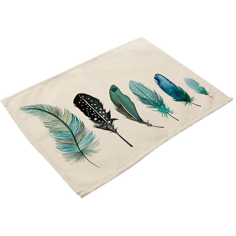 1 pièces motif de plumes colorées napperon sous-verre tampons en coton et cuisine table à manger tapis tapis occidental 42x32cm-a