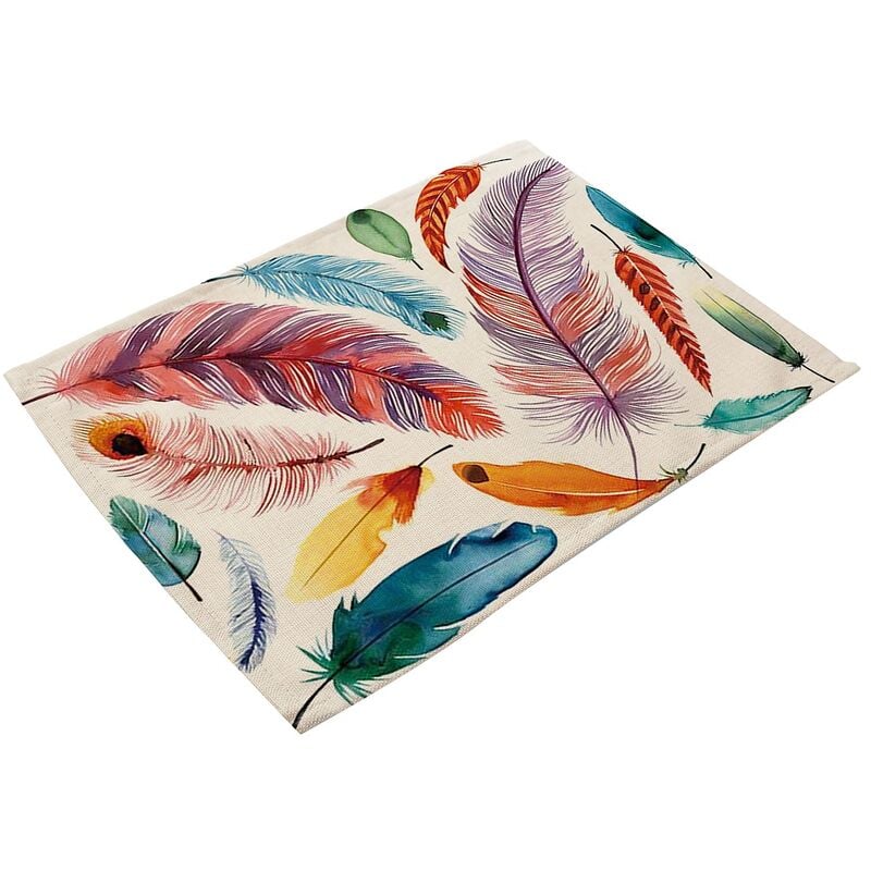 1 pièces motif de plumes colorées napperon sous-verre tampons en coton et cuisine table à manger tapis tapis occidental 42x32cm-d