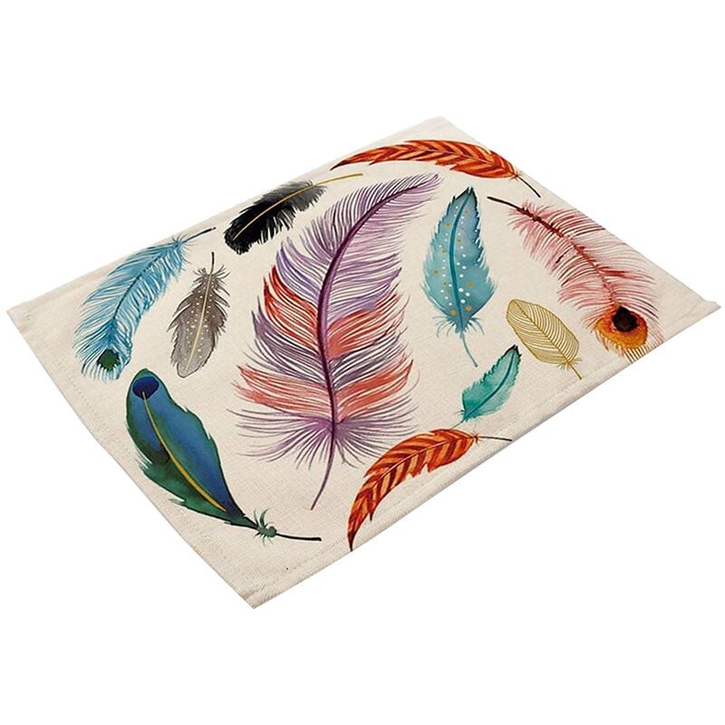 1 pièces motif de plumes colorées napperon sous-verre tampons en coton et cuisine table à manger tapis tapis occidental 42x32cm-f