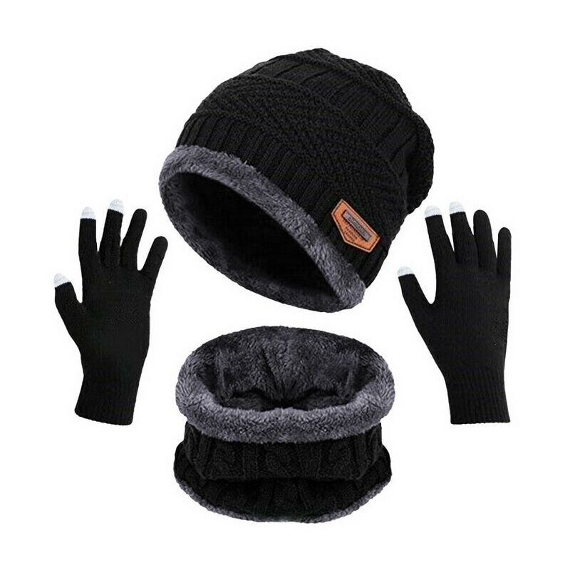 Winter Touch Gants bonnet et écharpe en tricot Lot de 3 bonnets de ski en tricot épais et doux avec doublure en polaire