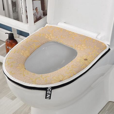 1 Pices Sige Toilette Tanche Domestique(fleurs En Relief Kaki), Sige De Wc Universelles Avec Fermeture Clair, Coussin De Sige De Toilette  Coussin