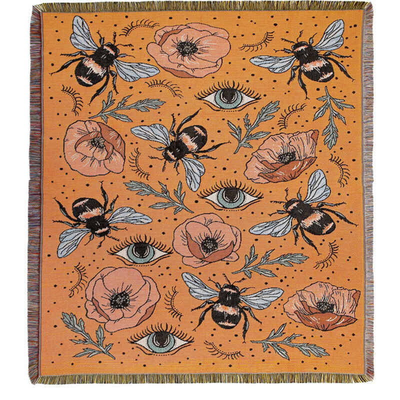 1 Pièce 160x130cm Couverture Plaid Les abeilles Tricotée Décorée avec des Franges Bohême Simple Doux Confortable Protéger Contre Le Froid pour Canapé