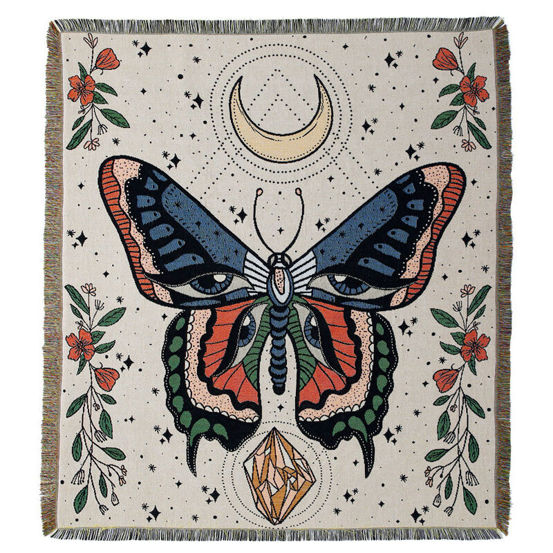 1 Pièce 160x130cm Couverture Plaid Papillons colorés Tricotée Décorée avec des Franges Bohême Simple Doux Confortable Protéger Contre Le Froid pour