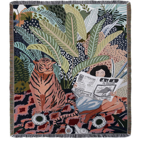 1 Pièce 160x130cm Couverture Plaid Tigre et femme Tricotée Décorée avec des Franges Bohême Simple Doux Confortable Protéger Contre Le Froid pour Canapé Sofa Chaise à Repos et Sieste