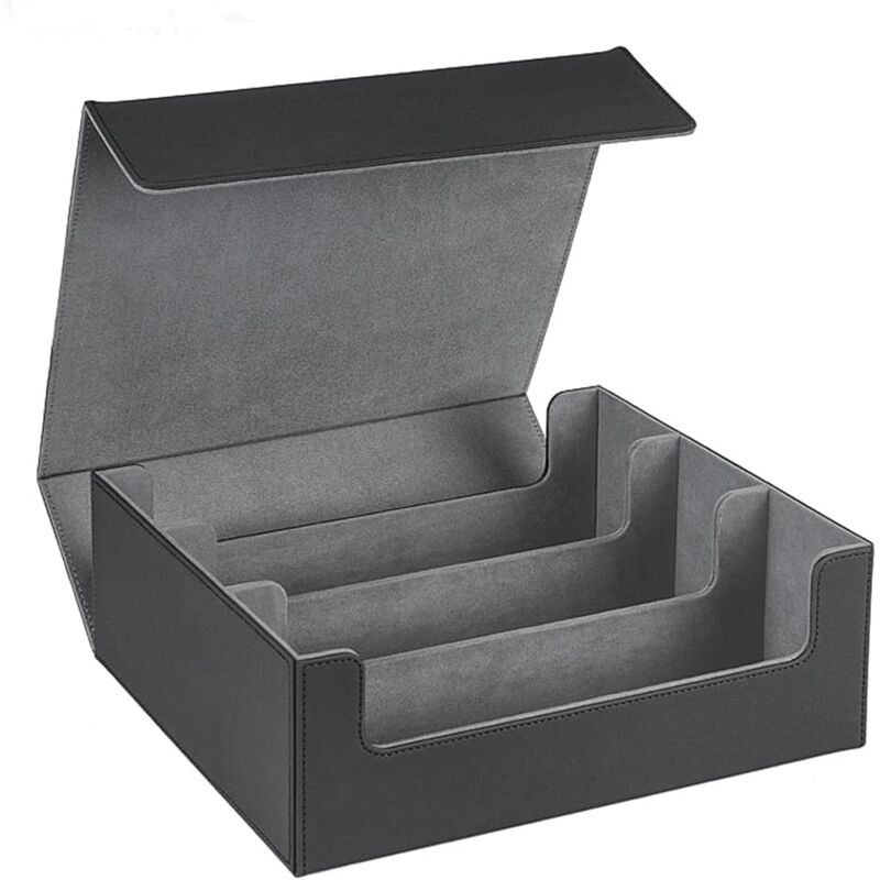 1 pièce 1800+ Game Card Deck Case Box pour cartes à collectionner Boîte de rangement de cartes magnétique Top Side-Loading, Noir+Gris