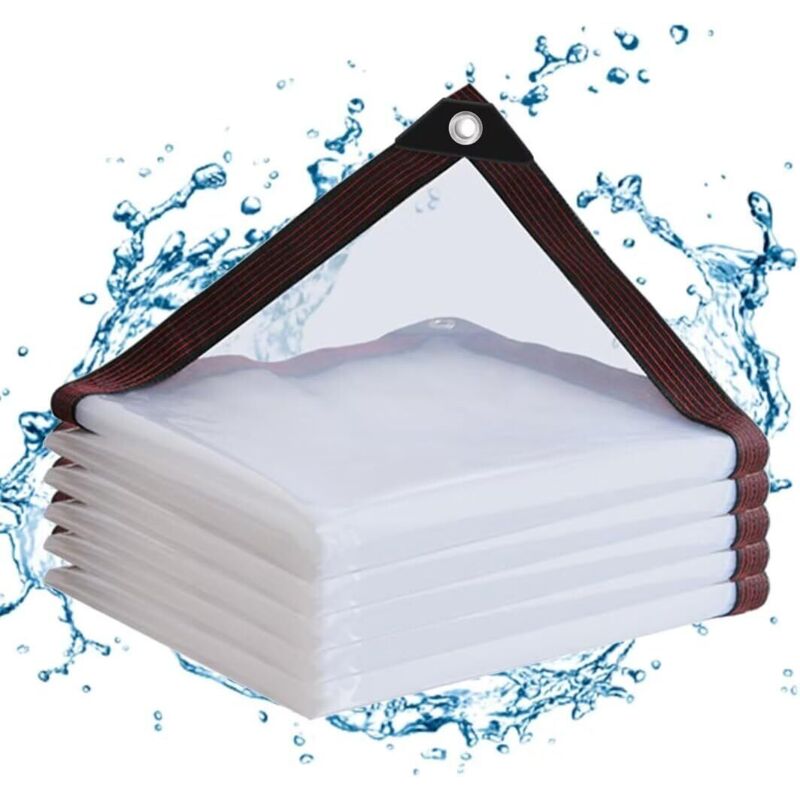 1 pièce (5 x 5 m) bâche imperméable transparente en PE avec œillets pour balcons, brise-vent, mobilier de jardin extérieur, jardins d'hiver