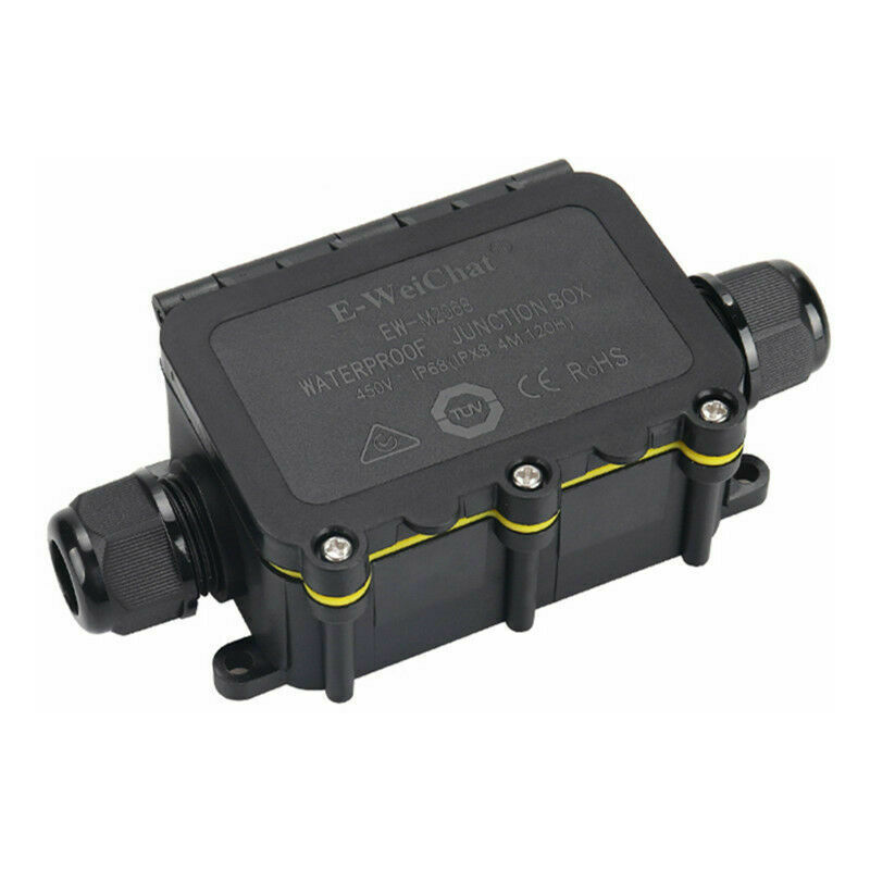 1 Pièce Boîte de Jonction Etanche IP68 - Boîte de Dérivation 2 Voies Connecteurs Boîtier Éectrique Extérieur pour ø 5-12mm Diamètre du Câble - Noir
