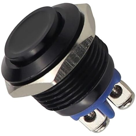 1 Pièce Boutons Poussoirs 220V Momentanés 16mm, Interrupteur Poussoir Rond en Métal Étanche,Bouton de Démarrage Rond Auto Réinitialisation,Commutateurs à Boutons Poussoirs Momentanés,Noir