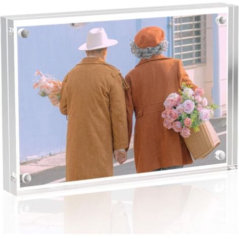 1 pièce Cadre photo magnétique en acrylique - Double face - 9 x 13 cm - Magnétique - Pour photo de 9 x 10 cm, 9 x 13 cm et 8 x 10 cm - Épaisseur : 10 + 10 mm