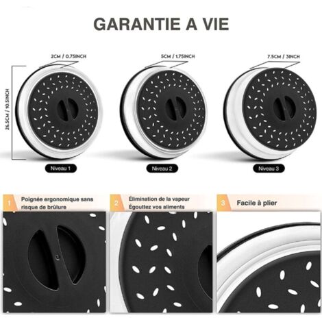 1 Pièce Cloche Micro Ondes-sans BPA -Couvercle Micro-Ondes 3en1-Cloche pour Micro Onde Retractable Anti Vapeur et Fonction Passoire-Accessoire Lave Vaisselle