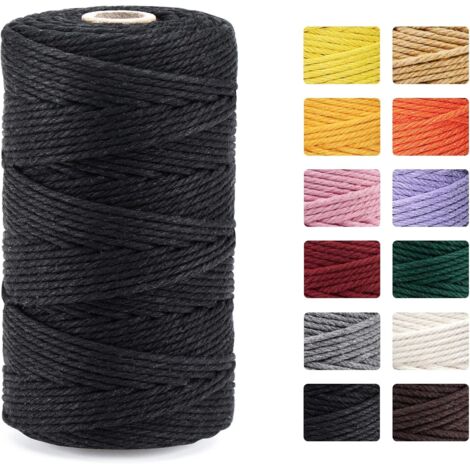 1 Piece Colorful Cotton Rope, 3mm x 100m Handwoven Cotton Rope, Natural Cotton Thread for Knitting Hanging Plants DIY Decor Gift Wrapping - Black