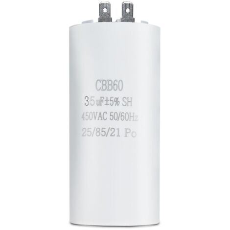 1 Pièce - Condensateur CBB60 - Condensateur de Démarrage - 35µF 450V pour Moteur Électrique - Compatible Machine à Laver et Climatiseur - 2 Bornes - Noir - 4,5x9,1cm