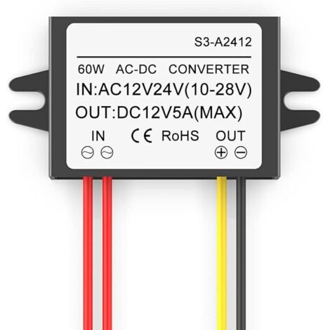 1 Pièce Convertisseur abaisseur AC 12V 24V vers DC 12V 5A 60W, module d'alimentation abaisseur AC-DC d'entrée 10-28V, réducteur de régulateur de tension étanche