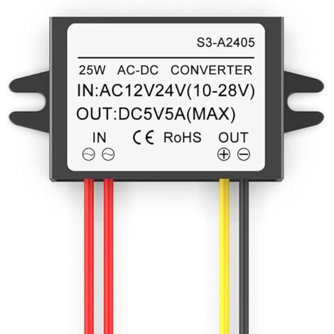 1 Pièce Convertisseur abaisseur AC 12V 24V vers DC 5V 5A 25W, module d'alimentation abaisseur AC-DC d'entrée 10-28V, réducteur de régulateur de tension étanche