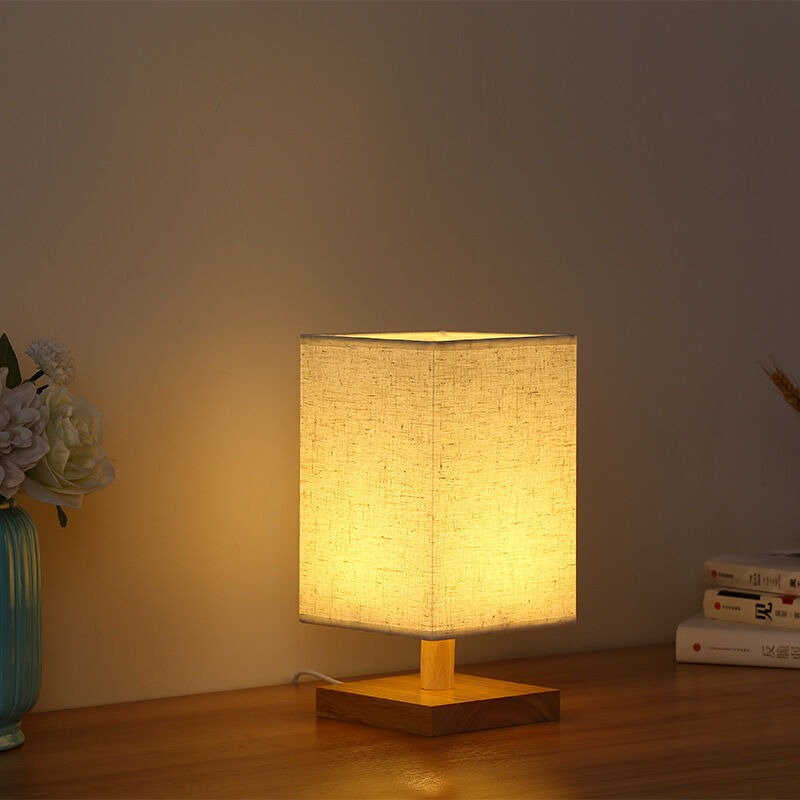 1 pièce couverture en tissu carré lampe de table nordique moderne minimaliste chambre lampe de chevet dimmable lampe de table en bois massif veilleuse