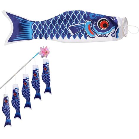 1 pièce de banderole de carpe japonaise, manche à air de carpe bleue, drapeau de voilier, décoration de jardin réaliste, drapeau de poisson, décoration murale colorée, moulin à vent de jardin