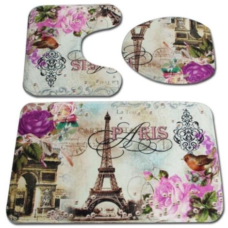 1 Pièce - Ensemble de 3 Tapis de Toilette Absorbants et Antidérapants Imprimés - Taille Mixte : 27 cm + 45x75 cm + 45x40 cm + 38x43 cm