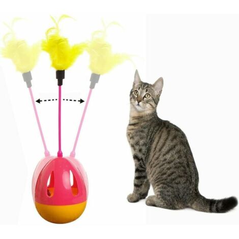 1 pièce Jouet pour Chat, Boule de Jouet Tumbler Chaton, Culbut de Jouet Interactif Jouets pour Chat Baguettes avec Plumes rouge