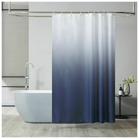 1 Piece Mildew Resistant Shower Curtain Machine Washable Fabric Small Bath Curtain Waterproof Polyester Textile Navy Blue Gradient 90x180cm