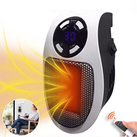 1 pièce mini radiateur électrique 500 W, à brancher ou à fixer au mur, avec thermostat électronique réglable, affichage LED ajustable, protection contre la surchauffe, pour une utilisation en intérieu