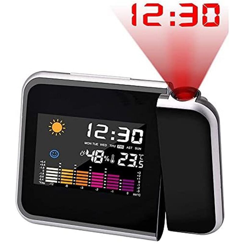 Linghhang - 1 pièce (noir) horloge de projection numérique à écran couleur, horloge météo à calendrier perpétuel créatif, réveil électronique à