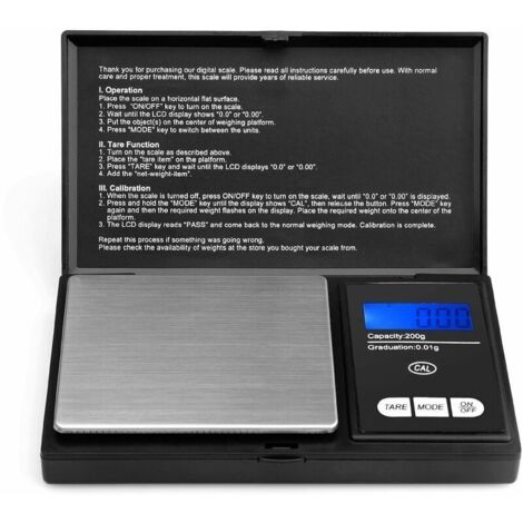 1 piece Pocket scale 200 g x 0.01 g, precision kitchen scale, LCD scale with tare function and calibration CAL