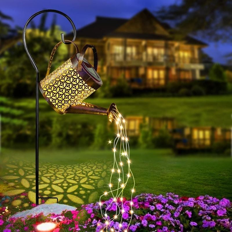 Rétro vieux bronze arrose lumières led solaires avec support, lumière de bouilloire,lumières décoratives pour chemin, cour, arbre, pelouse