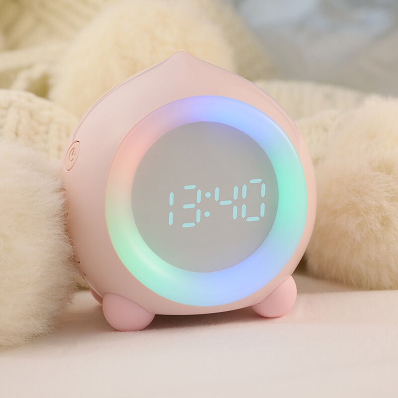 1 Pièce Réveil, Lumière led Enfants Réveil Numérique Veilleuse Volume Réglable Snooze Chargement usb avec Double Alarme, Rose