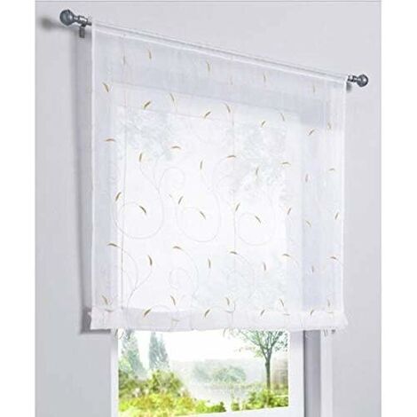 1 Pièce Rideau de Fenêtre Broderie Floral Raffrollo Haut Qualité Voile Décoration de la Chambre Salle de Bain Balcon (Kaki, 80x100cm)-Ensoleillé