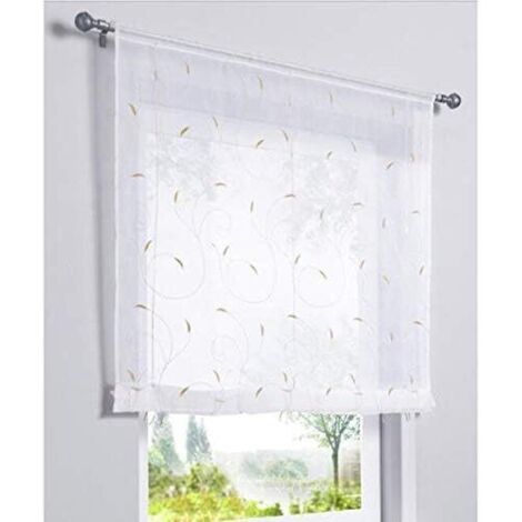 1 Pièce Rideau de Fenêtre Broderie Floral Raffrollo Haut Qualité Voile Décoration de la Chambre Salle de Bain Balcon (Kaki, 80x100cm)-Ensoleillé