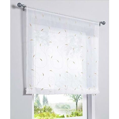1 Pièce Rideau de Fenêtre Broderie Floral Raffrollo Haut Qualité Voile Décoration de la Chambre Salle de Bain Balcon(Kaki,60x120cm)-Ensoleillé