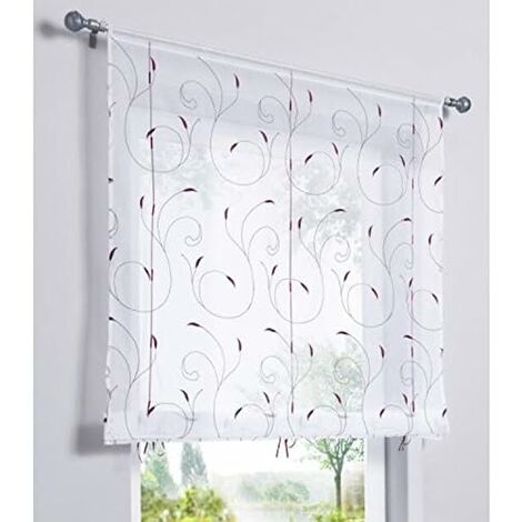 1 Pièce Rideau de Fenêtre Broderie Floral Raffrollo Haut Qualité Voile Décoration de la Chambre Salle de Bain Balcon(Violet,140x140cm)-Ensoleillé