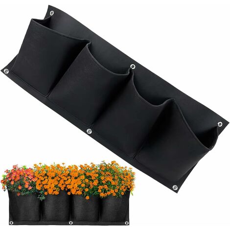 1 pièce sac de plantes murales, sac de plantation de jardin, sac de culture de plantes, sac de plantation géotextile, sac de croissance de plantes, jardinière murale extérieure, 4 sacs, 100 cm x 30 cm