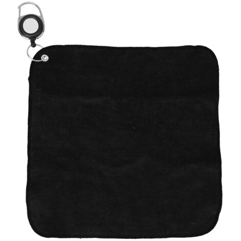 1 pièce Serviette de Nettoyage pour Clubs de Golf en Coton Peluche Double Face avec Anneau et Cordon (Noir)