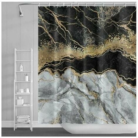 1 Piece Shower Curtain Glittering Gold Powder Waterproof Polyester Fabric Bathroom Curtain 180x180cm with Hooks