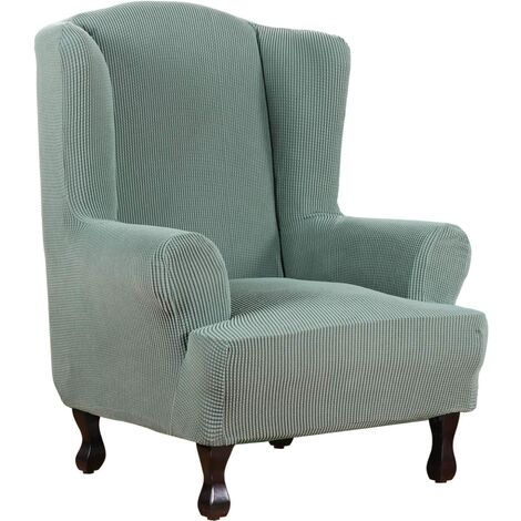 1 Piece Super Stretch Stylish Furniture Cover/Wingback Chair Cover Slipcover Spandex Jacquard Checked Pattern, Super Soft Slipcover Machine Washable/Skid Resistance (Wing Chair, Gray green)