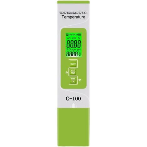 1 Pièce TDS/EC/Salinité/SG/Température Sel Mètre Numérique Testeur de Qualité de L' de Mer 5-En-1 Vert pour Piscines
