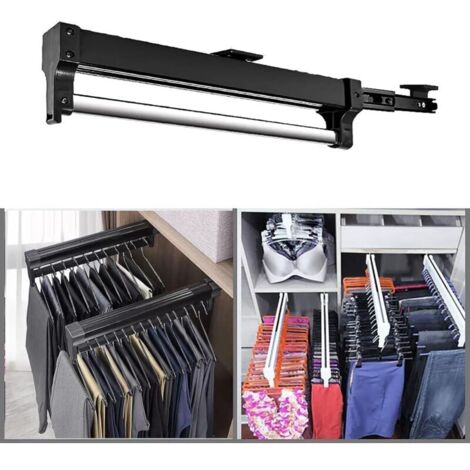 1 Pièce Tringle à vêtements extensible permettant de sortir les cintres - Barre télescopique réglable (292 mm, noir)