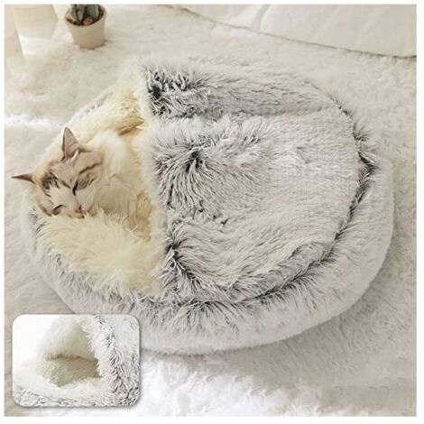 1-Piece Winter 2-in-1 Round Warm Pet Bed, Long Plush Dog and Cat House Bed, 35cm