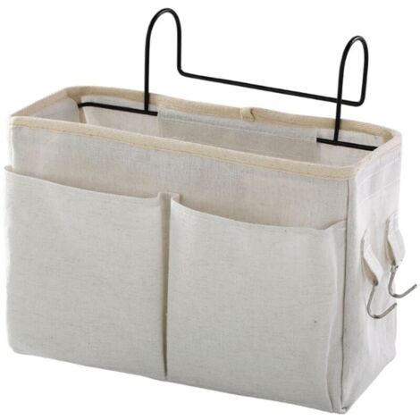 1 Pièce(Blanc) Poche de lit,Organisateur Etagere Lit en Toile Imperméable Panier de Lit Chevet Suspendu,Poche de Lit pour l'école de Bureau à Domicile