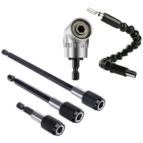 1 pièces 105 perceuse à angle droit extension de fixation magnétique + 1 pièces Angle Flexible extension Bits (295 mm) + 3 pièces Tige hexagonale à dégagement rapide extension Tournevis porte embout，S
