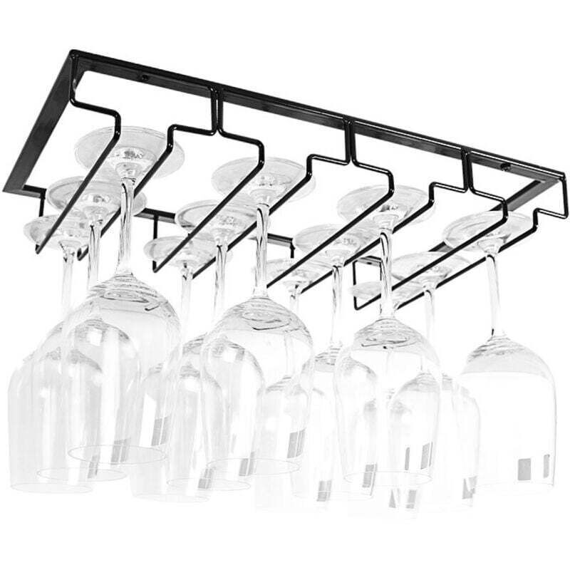 1 Pièces 4 Rangs Porte-Verres à Pied Suspendu Support de Verre à Vin en Métal Installation sous Meuble, Noir