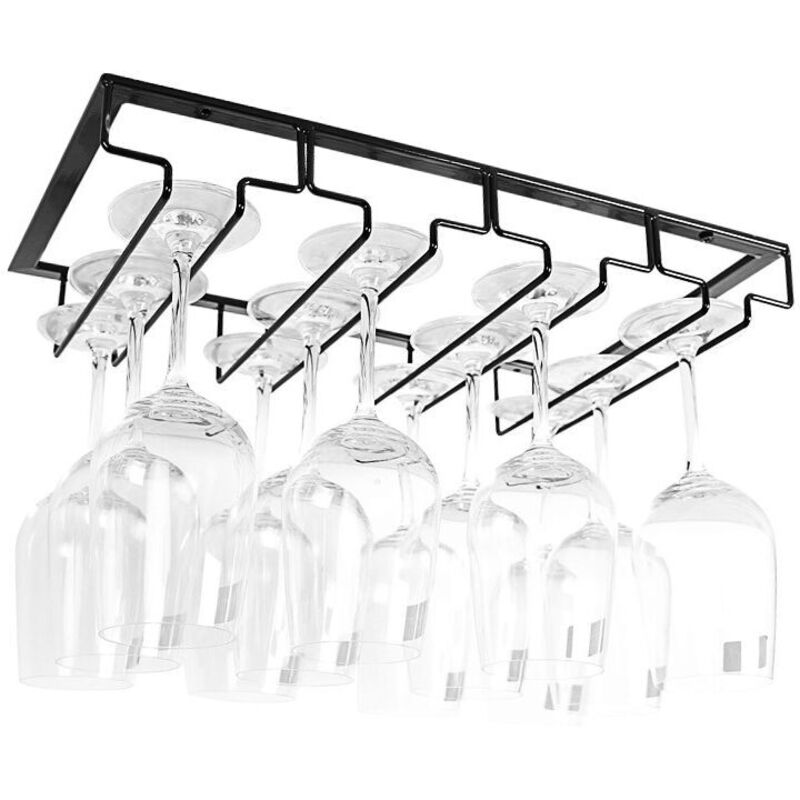 1 Pièces 4 Rangs Porte-Verres à Pied Suspendu Support de Verre à Vin en Métal Installation sous Meuble, Noir