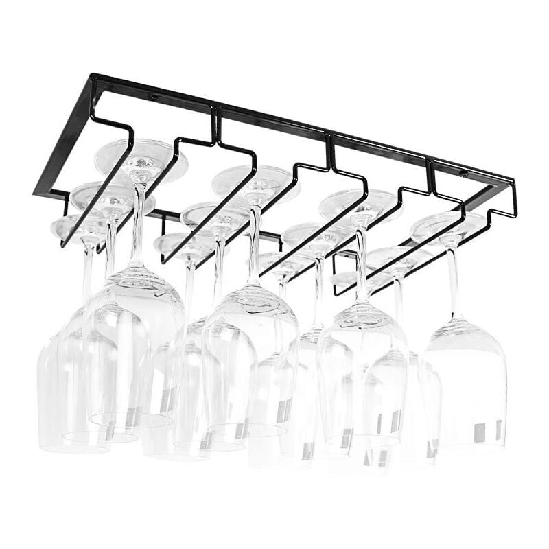 Gabrielle - 1 Pièces 4 Rangs Porte-Verres à Pied Suspendu Support de Verre à Vin en Métal Installation sous Meuble, Noir4022,5cm
