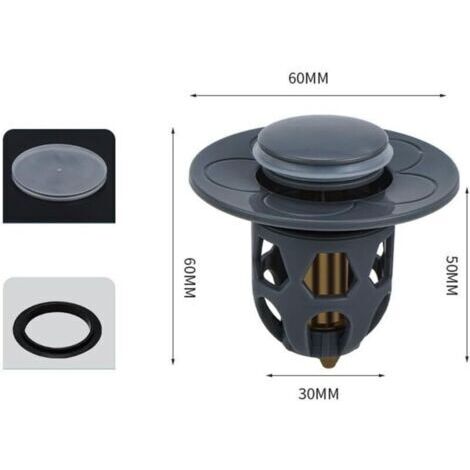 1 Pièces Bonde de Lavabo Universel Pop Up,Bonde de Lavabo Pop-Up avec Filtre Anti-Clogging,Flitre de Vidange Anti-Bloqué,Bouchon Baignoire,gris
