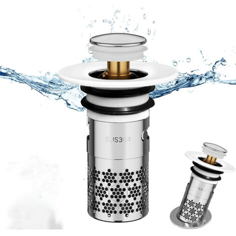 1 Pièces Bouchon de lavabo INOX, Pop up Bouchon de vidage Universel, Bouchon de Vidange Amélioré, Flitre de Vidange Anti-Bloqué(33-40mm)