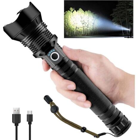 1 Pièces Lampe de poche LED super puissante, rechargeable par USB Type-C, parfaite pour le camping, la randonnée et les urgences.